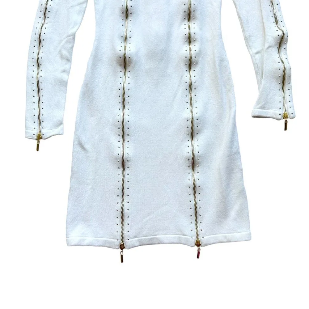 🔃Bebe White Long Sleeve Zipper Accent Mini Sweater Dress - Image 4