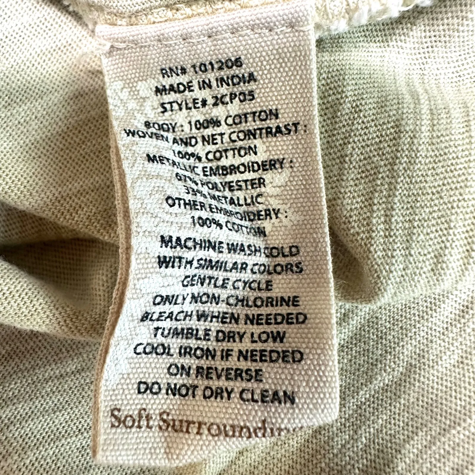 SOFT SURROUNDINGS Gold Embroidered Lace Tank Top 100% Cotton Women's L Bohemian - Image 7