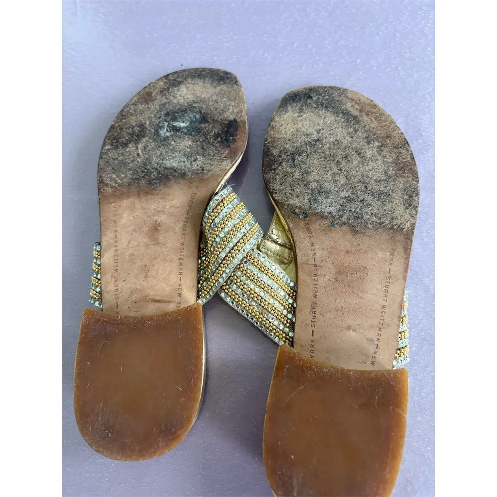Stuart Weitzman  Women's Gold Rhinestone Sandals Size‎ 7 - Image 6