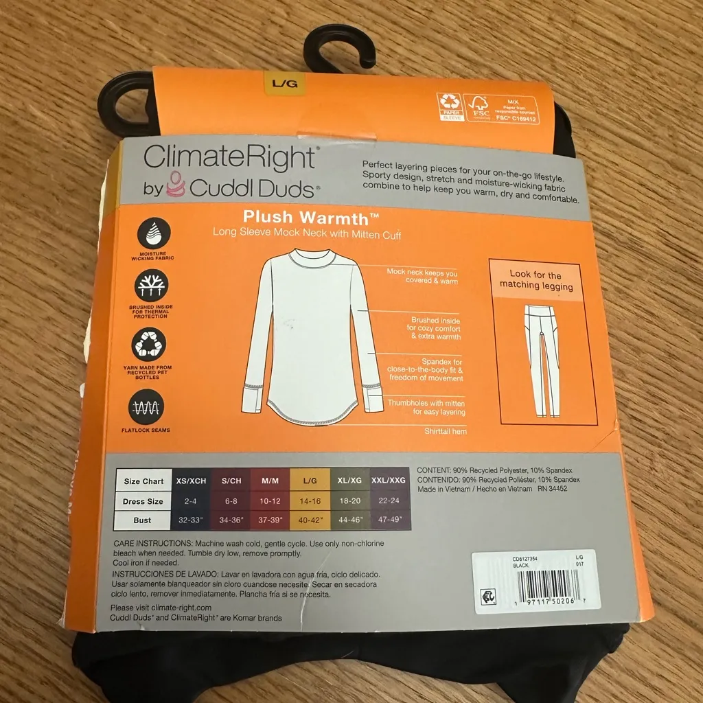 Cuddl Duds NIP Mock Neck long sleeve plush warmth layer sz Large - Image 3