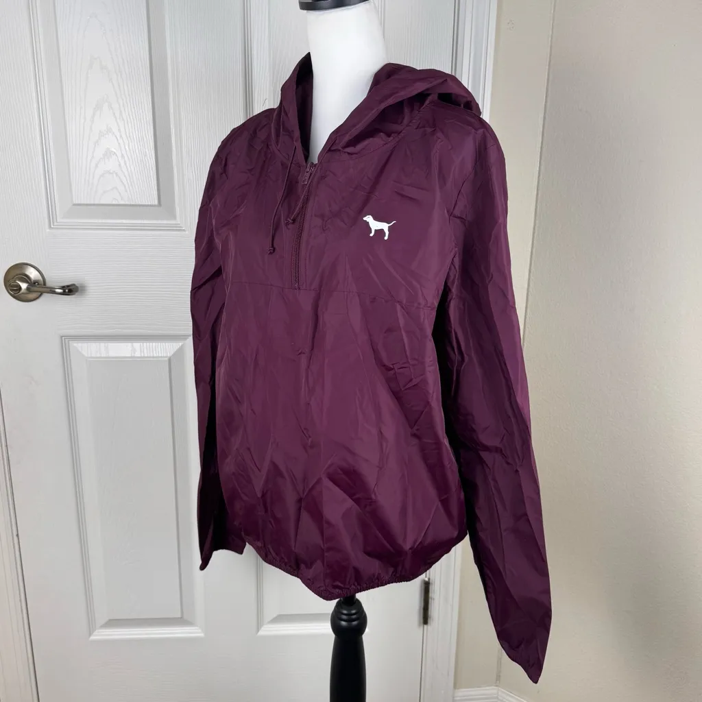 PiNK Victoria’s Secret Windbreaker Hoodie Burgundy 1/4 Zip Pullover Jacket  M/L - Image 2