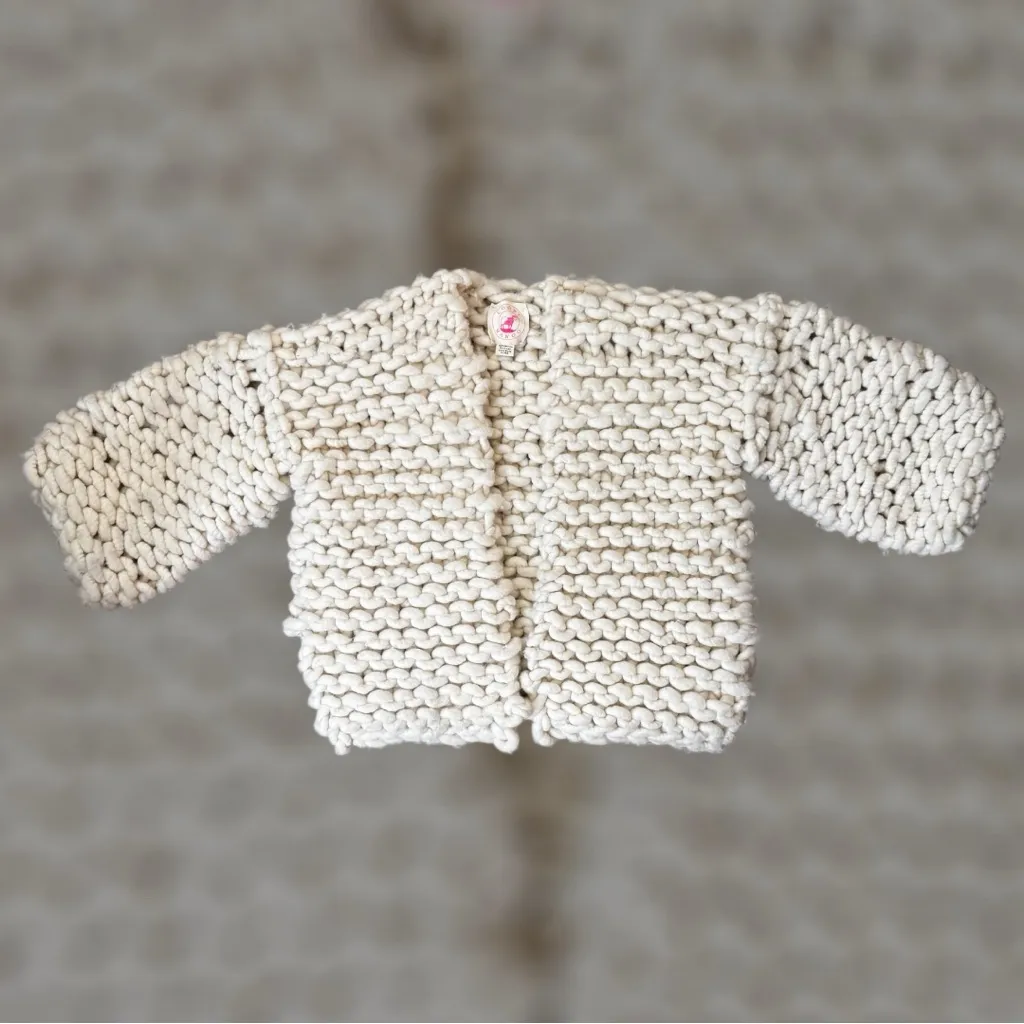 Hand knit, chunky, merino wool cardigan sweater/jacket, approx size M/L White Size L - Image 5