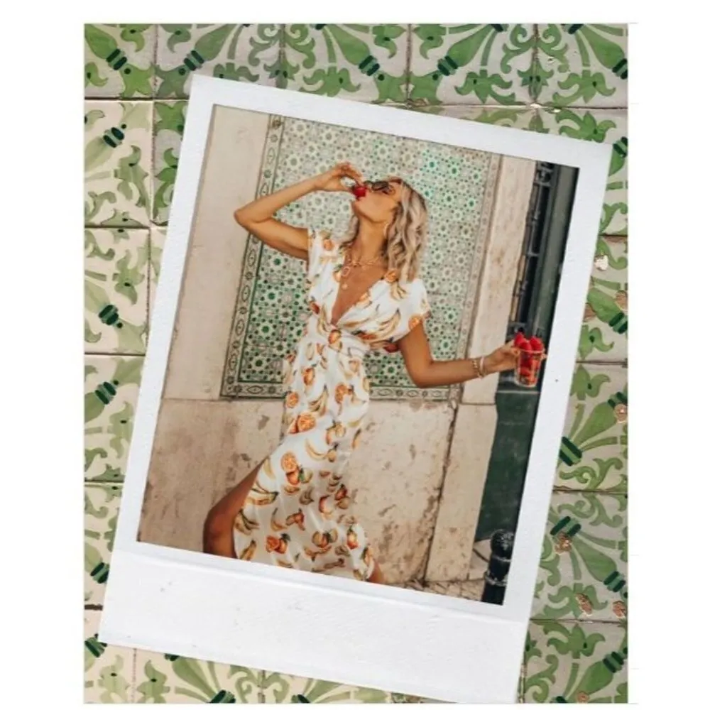 Song of Style Sia Midi Dress in White Fruit Small New Womens Satin Cocktail Yellow - Image 12