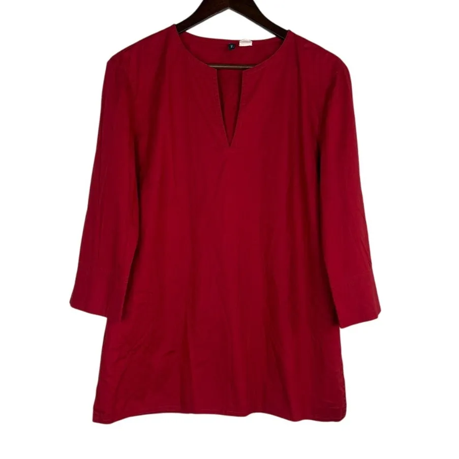 J. Crew V Neck Tunic Popover 3/4 Sleeve Lightweight Stretch Shirt Top 10 Red - Image 10