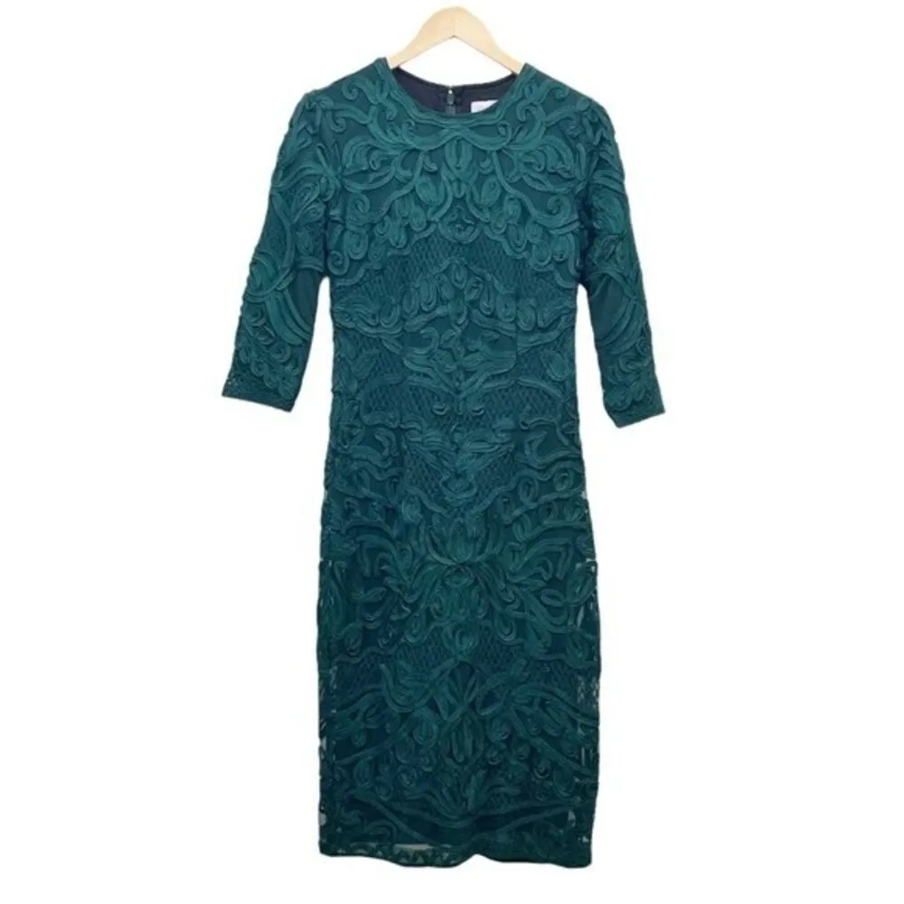 JS Collections Lace Dress Forest Sheer Sleeve Soutache Midi Sheath Dress Size 2 - Image 3