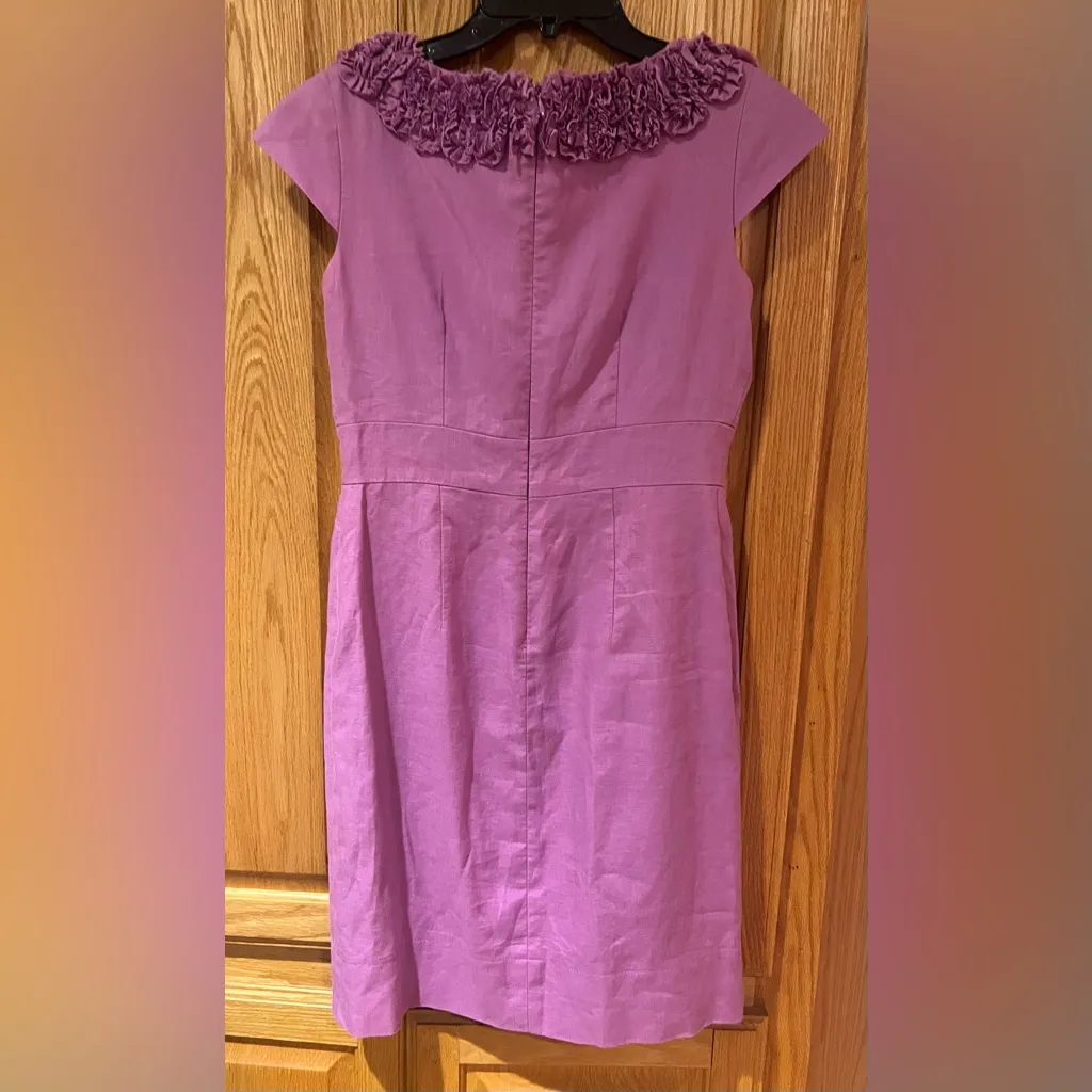 Taylor Ruffle Linen Lined Sheath Dress Cap Sleeves Lilac Purple Size‎ 2 - Image 5