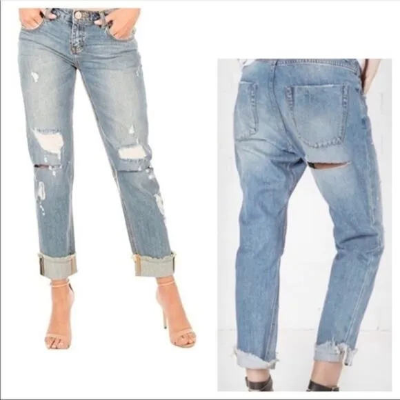 One Teaspoon Blue Buoy Awesome Baggies Cropped Jeans Sz 25 Ripped Booty Flirty - Image 2