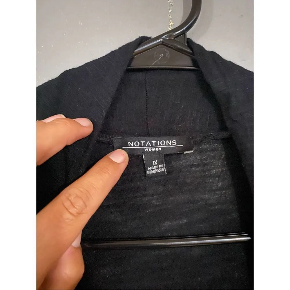 Notations  Black Multicolored Cardigan Built In Tank 3/4 Sleeve Size 1X - Image 3