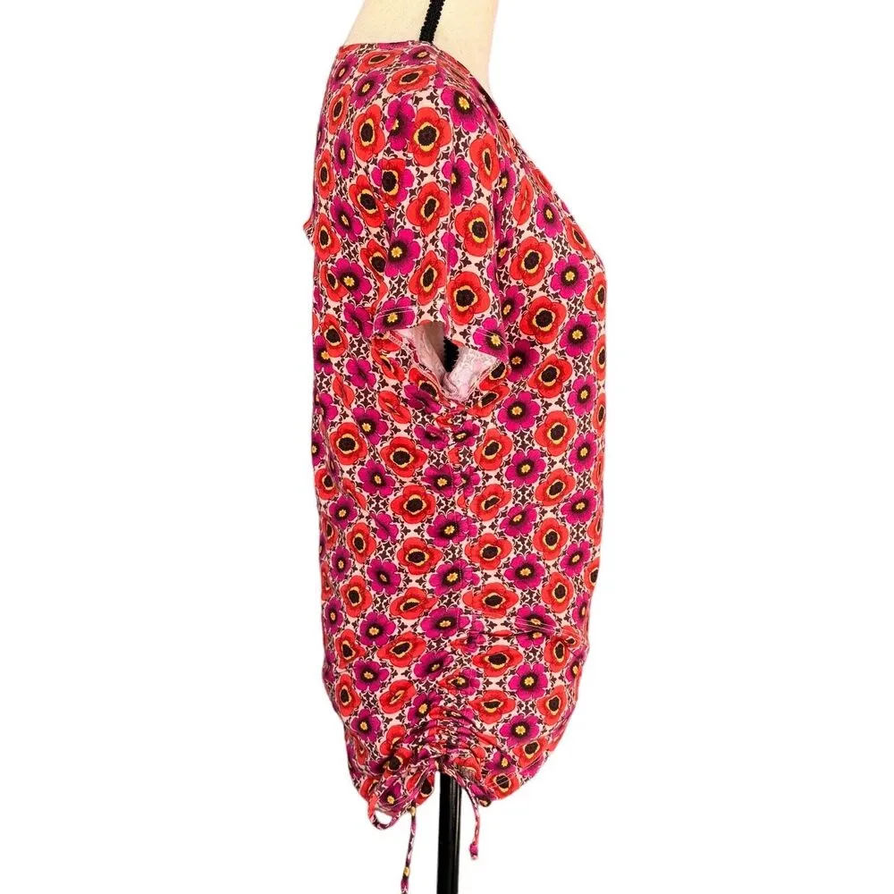 INC X-Small Top Floral Geometric Surplice V-Neck Cap Sleeve Ruched Stretch Multi - Image 4