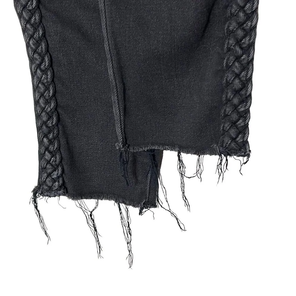 Driftwood Jeans Jackie Lace Trim Raw-hem Slim Jeans Black Stretch Denim Size 28 - Image 6