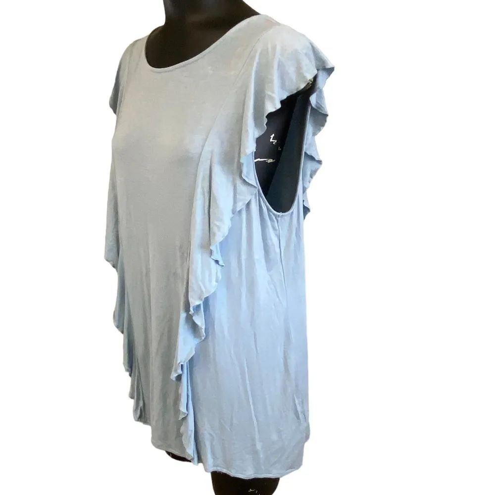 Joseph A. Flutter Sleeves Light Blue Top Blouse - Image 3