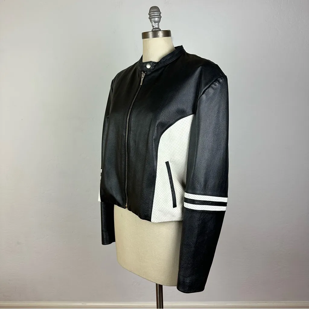 Sergio Vadducci Black and White Leather Moto Jacket Size undefined - Image 2