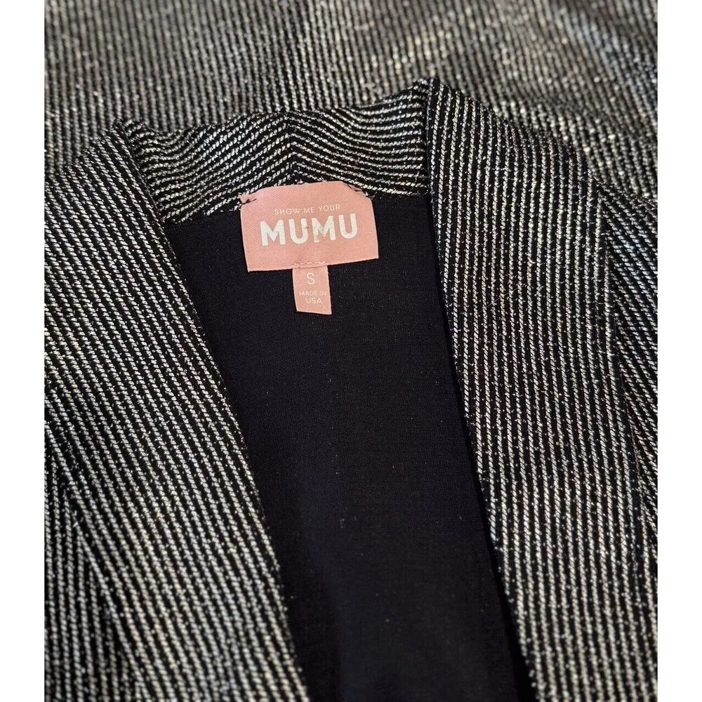Show Me Your MuMu Womens Blazer Gray Felix Metallic Jacket Striped Sparkle Small - Image 4