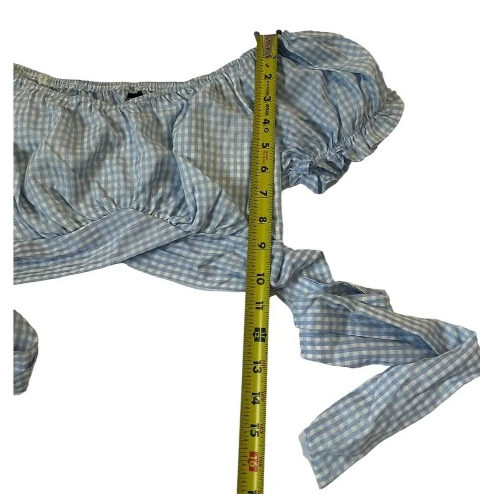 Windsor Women Size Small Crop Top Shirt Plaid Blue White 19-817 - Image 6