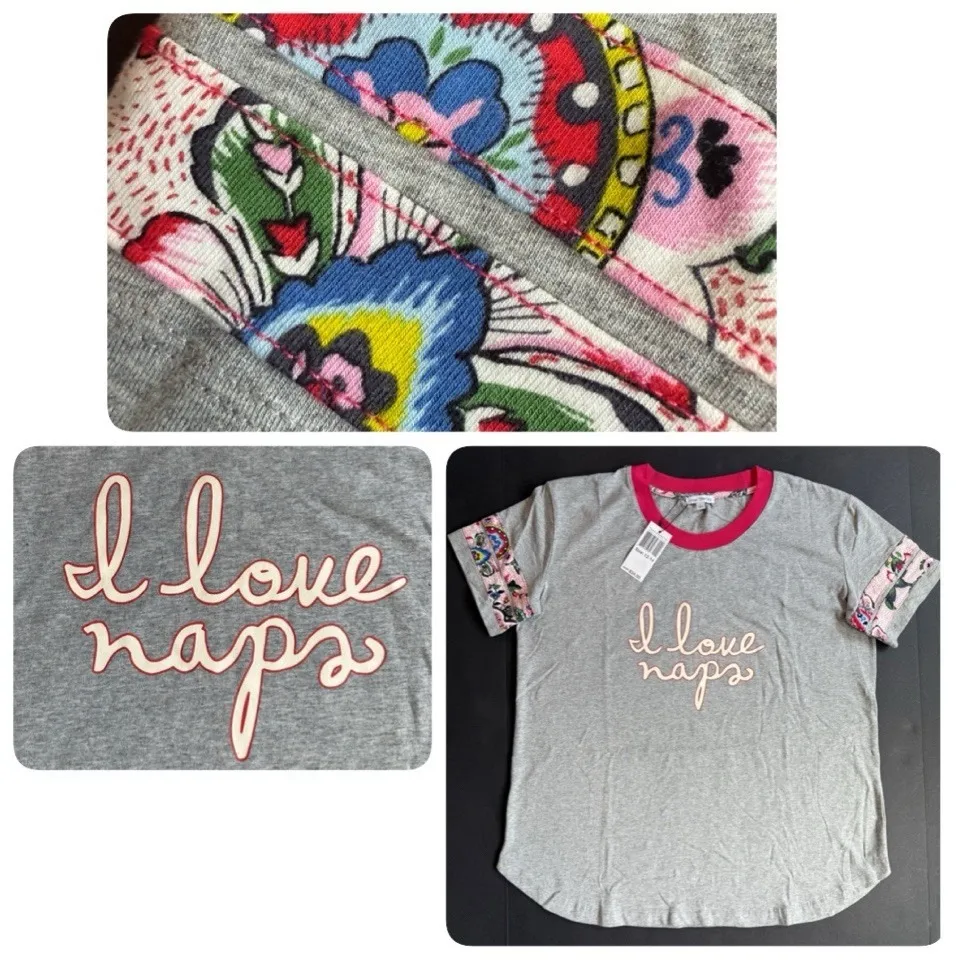 New Vera Bradley Top Women L 12 14 Stitched Flower Ringer Pajama Baseball Tee - Image 2