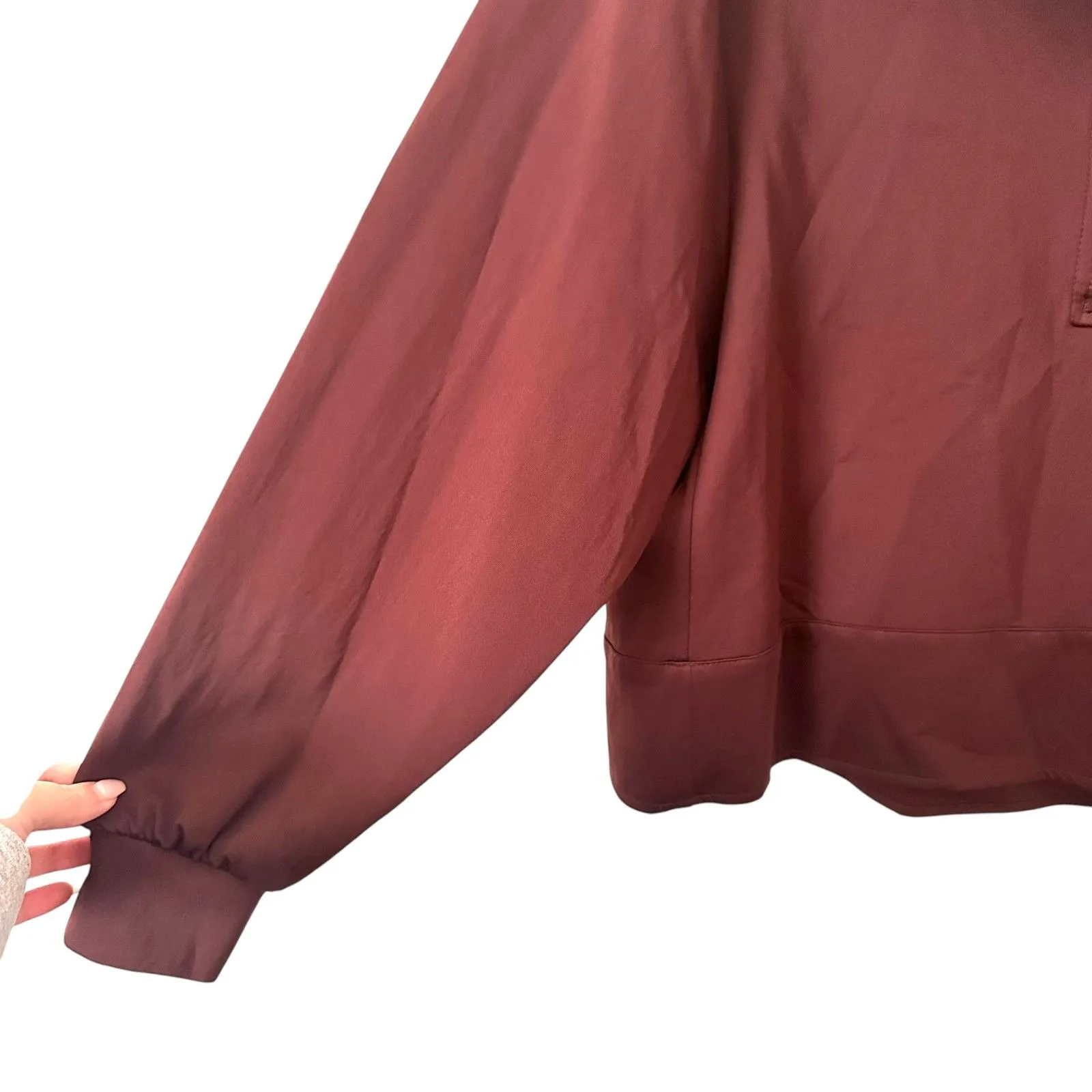 ZARA‎ Snap Button Pullover Satin-Like Sweatshirt Brown Small - Image 2