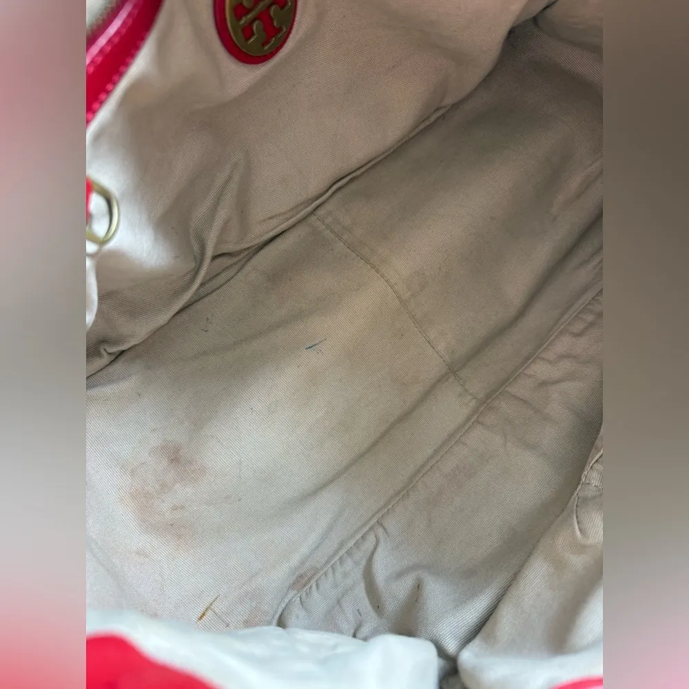 Tory Burch Edye Satchel Purse Shoulder Bag Red Leather Gold Classic Pebbled - Image 10