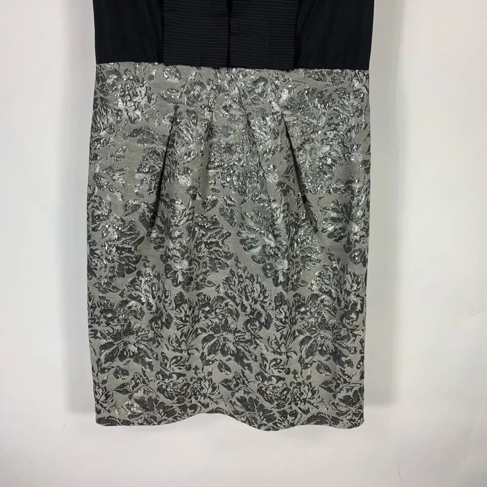 BCBGMAXAZRIA Pleat Ruffle Silver Brocade Dress Size 10 - Image 12