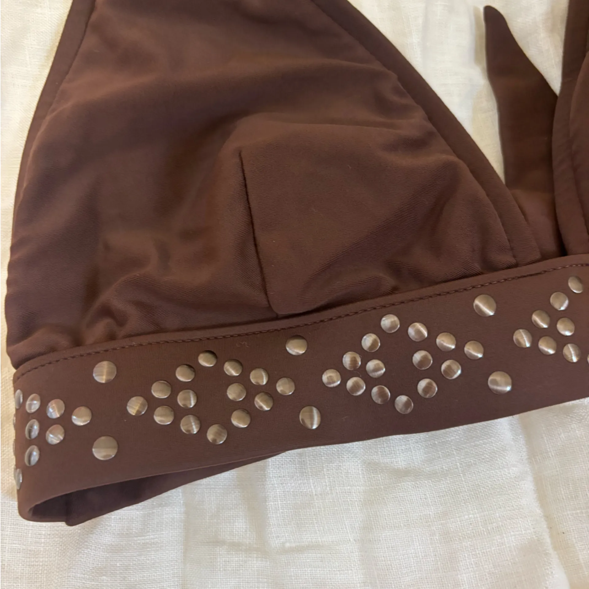 Vintage Bikini Top Brown Western Cowboy Halter Swim XL - Image 2
