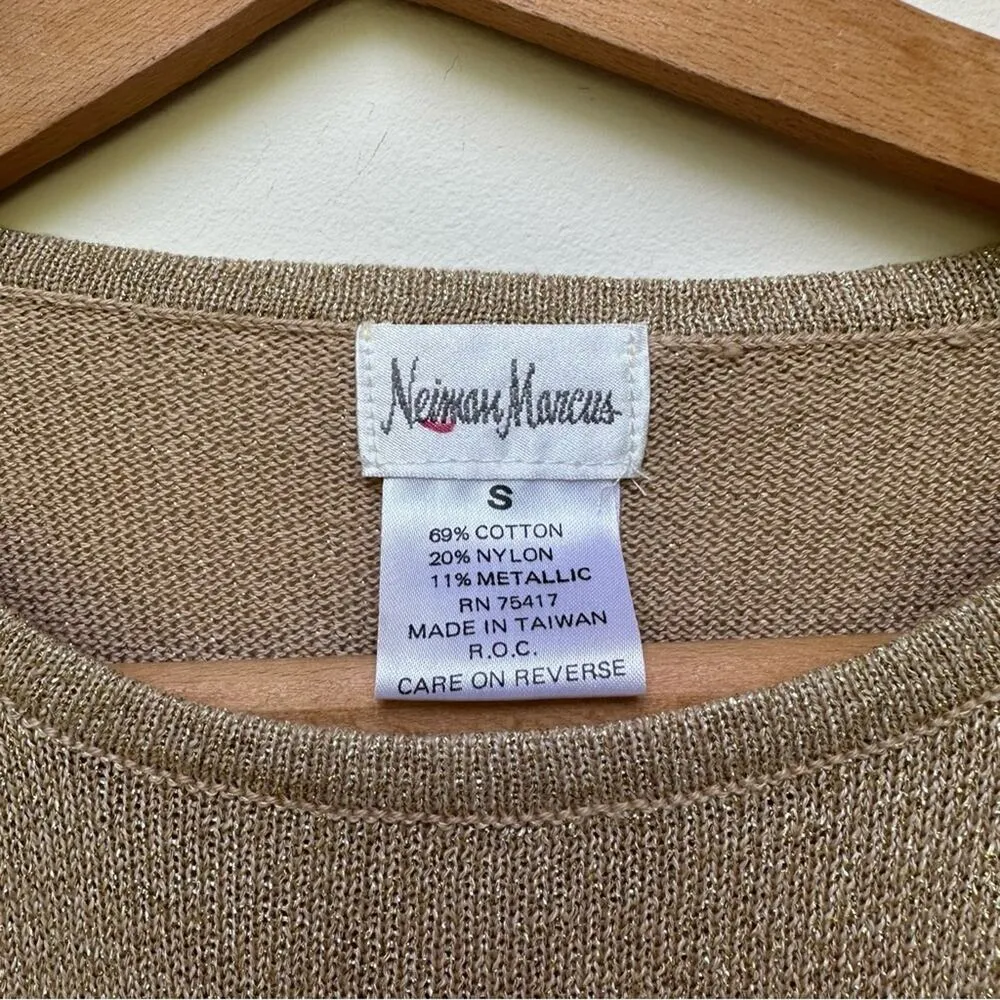 Neiman Marcus Gold Metallic Short Sleeve Top - Size Small - Image 3