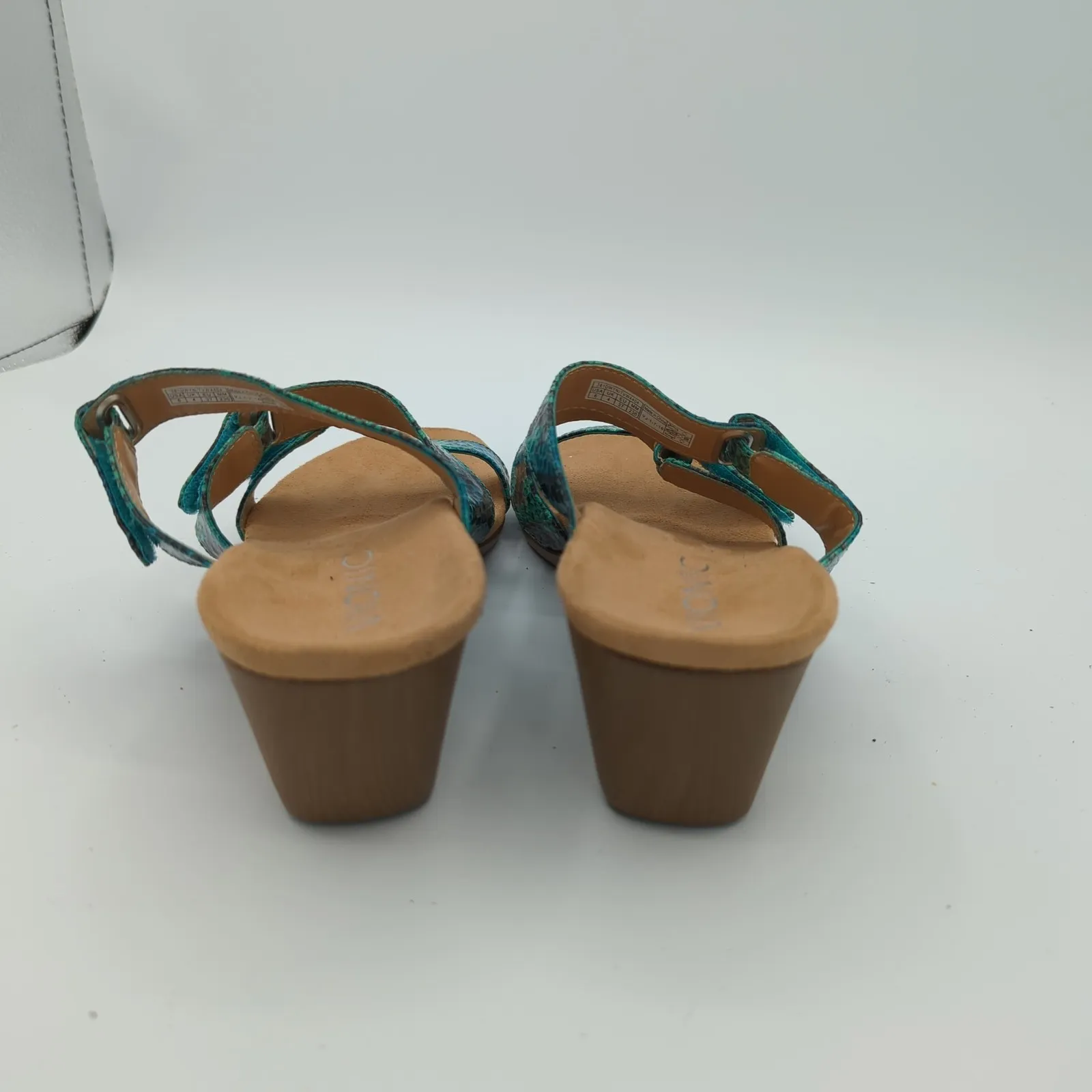 Vionic Dwyn Women's 6 Slide Wedge Sandals Teal Snake Print Adjustable Comfort - Image 5