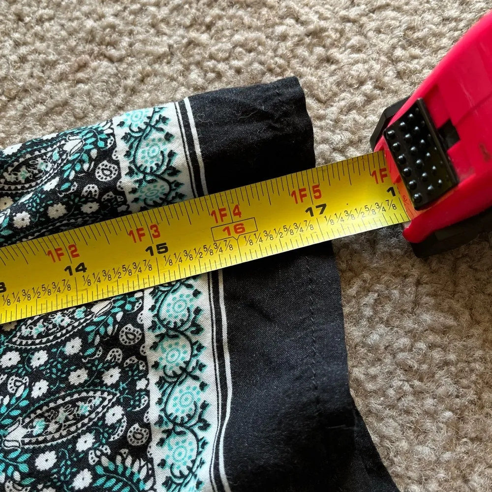 Jia Hao Di Women’s Black Blue Floral Boho Flowy Long Sleeve Mini Dress Small - Image 11