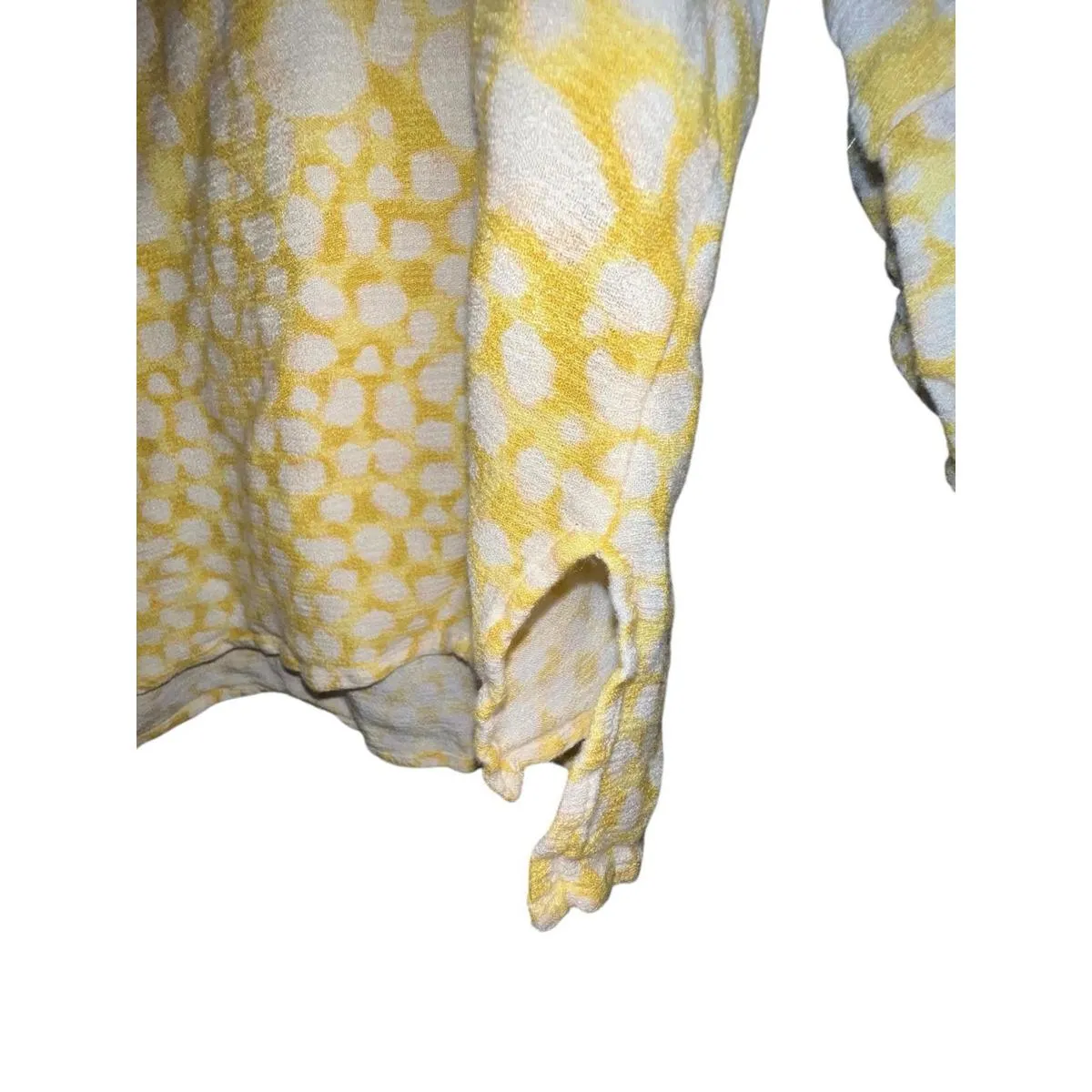 Democracy Yellow White Dot Peasant Blouse Boho 3/4 Sleeve Top Women’s Large - Image 5