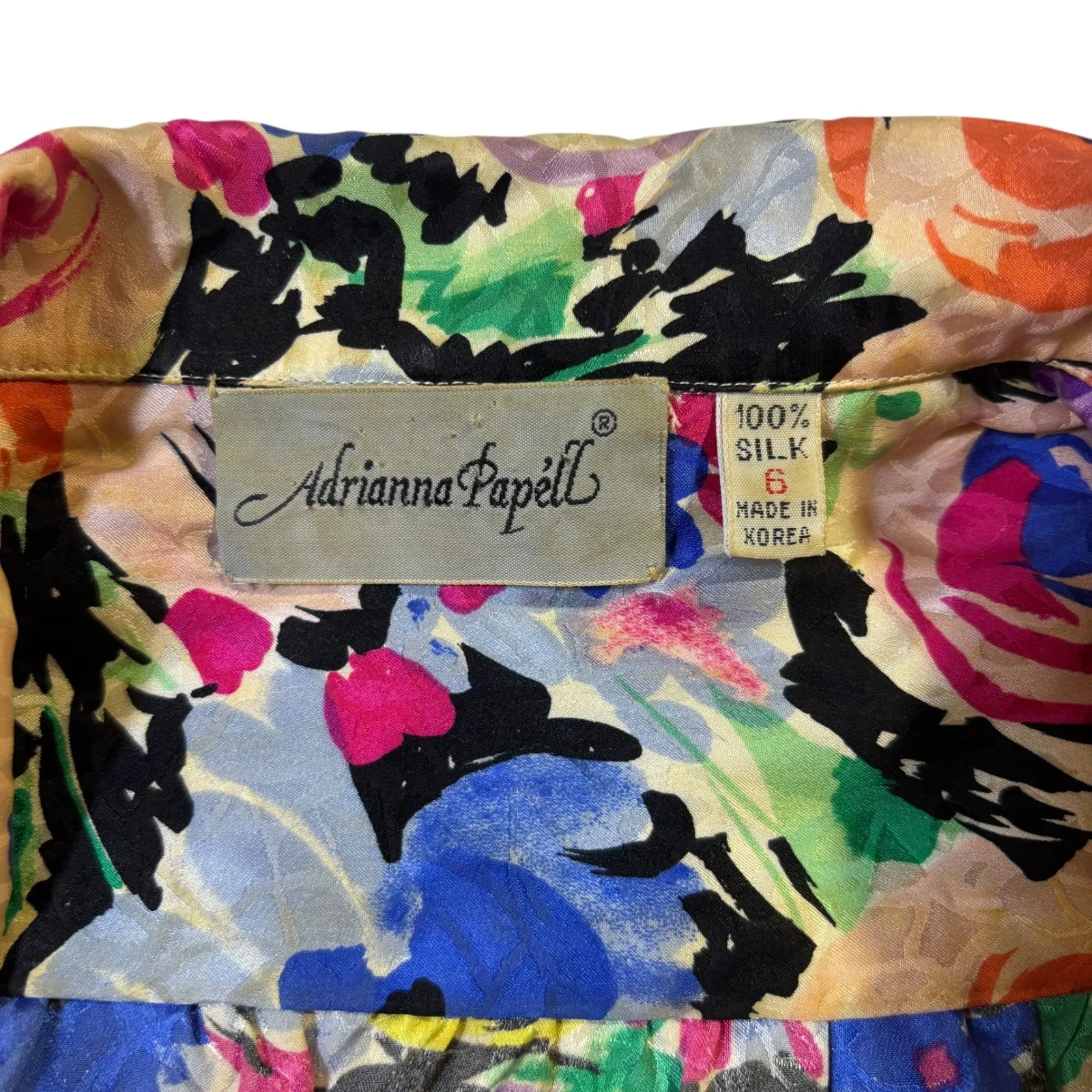 Adrianna‎ Papell Floral 100% Silk Blouse Button Down Long Sleeve Multicolor 6 - Image 4
