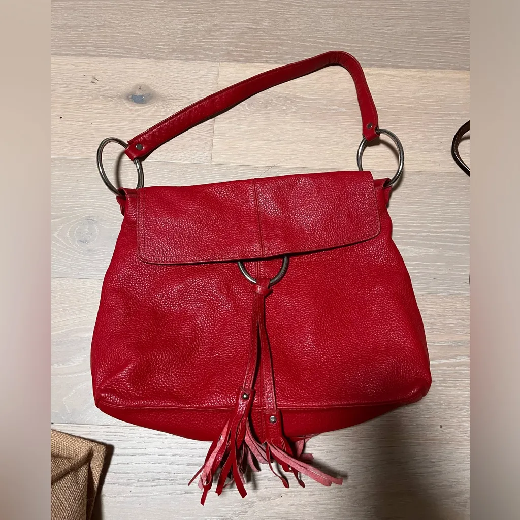Alfani red leather shoulder bag with fringe tassel - Image 2