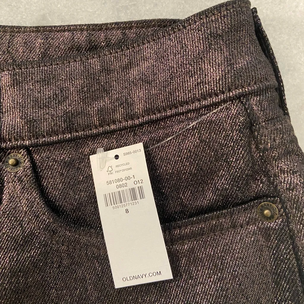NWT Old Navy Size 8 Black Metallic Sparkle OG Straight Hight Rise Stretch Pants - Image 7