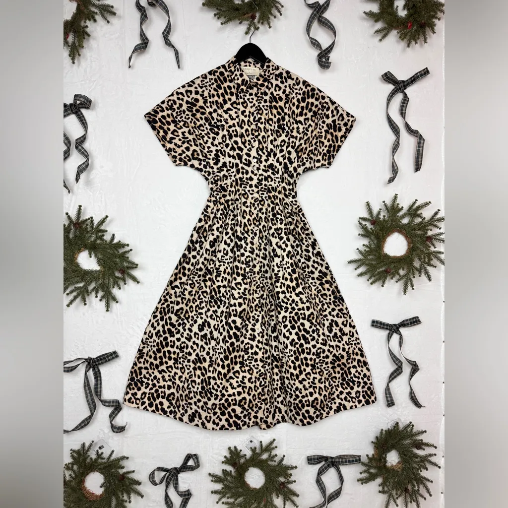 Exquise Anthropologie Cotton Blend Relaxed Leopard Tobie Shirt Dress Size XS. Brown - Image 2