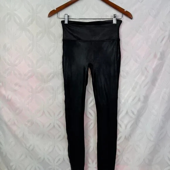 SPANX Faux Leather Leggings Black High Waist Shiny Stretch Womens‎ S P - Image 9