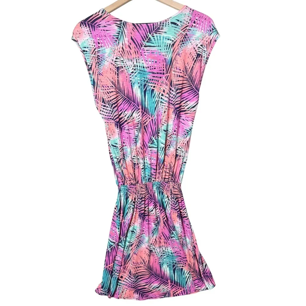 Tori Richard Womens Colorful Tropical Palm Leaf Print Swim Coverup Mini Dress M - Image 2