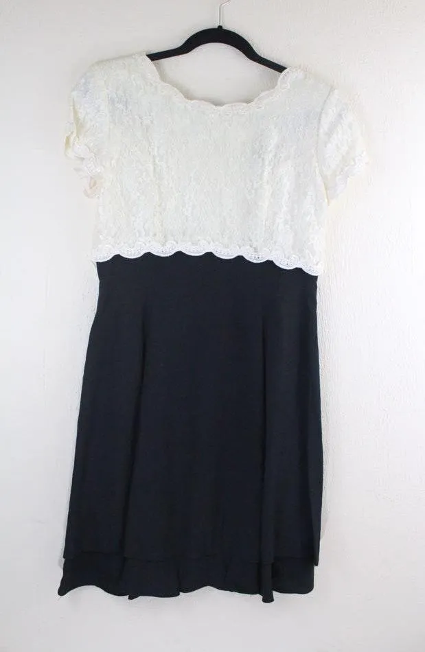Vintage 90s SL Fashions Cream Lace Black Babydoll Scalloped Dress Size 8 - Image 4