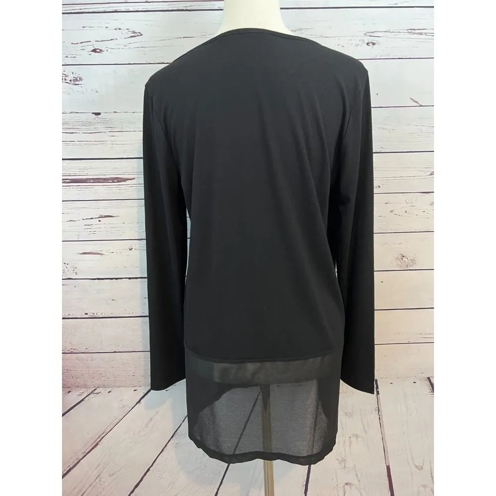Soft Surroundings Tunic Long Sleeve Shirt Medium Black Sexy Sheer Layered womens - Image 4