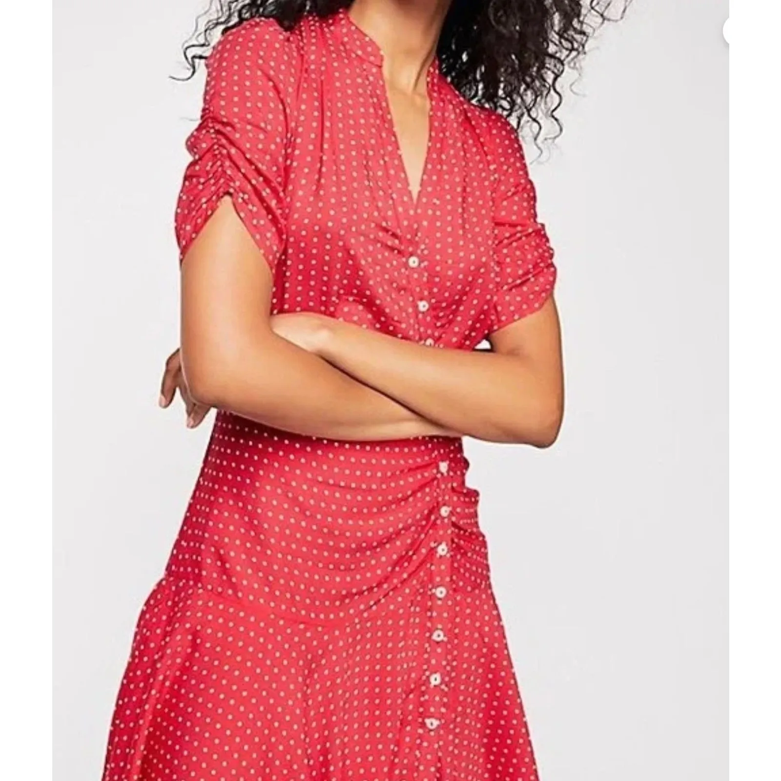 Free People Pippa‎ Polka-Dot Mini Sz XL Button-Down Dress Y2K Feminine Cottage - Image 13