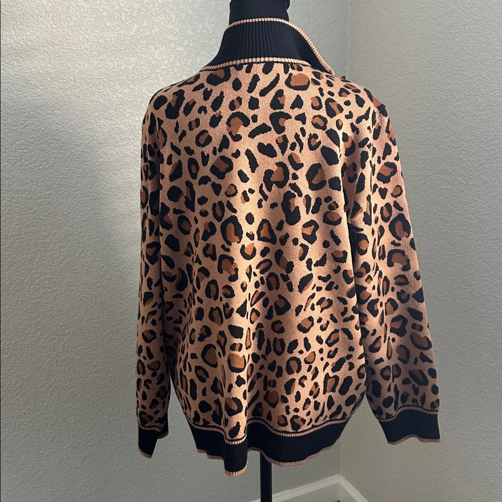 Anne Klein  Camel Multi Leopard Zip Cardigan - Image 4