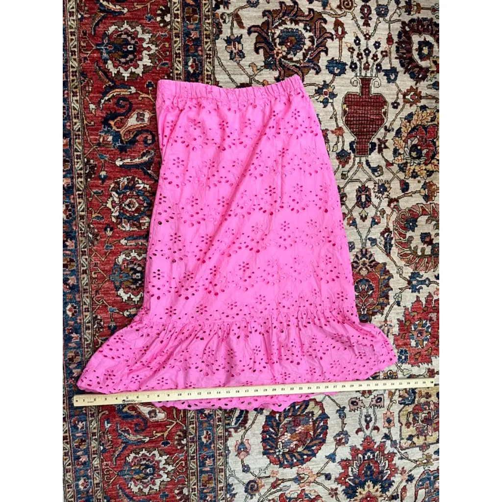 Calypso St. Barth Pink Eyelet Embroidered Midi Skirt Cotton Lined Women’s M - Image 6
