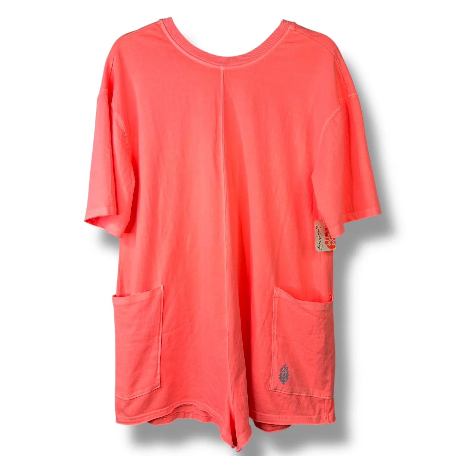 Free People Movement NWT Neon Coral Oversized Shapeless Hot Shot Tee Romper XS - Image 3
