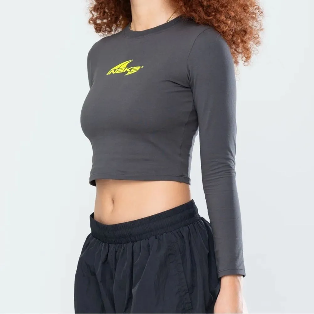 INAKA Tundra Cropped Long Sleeve Shirt Gray Small NWT - Image 2