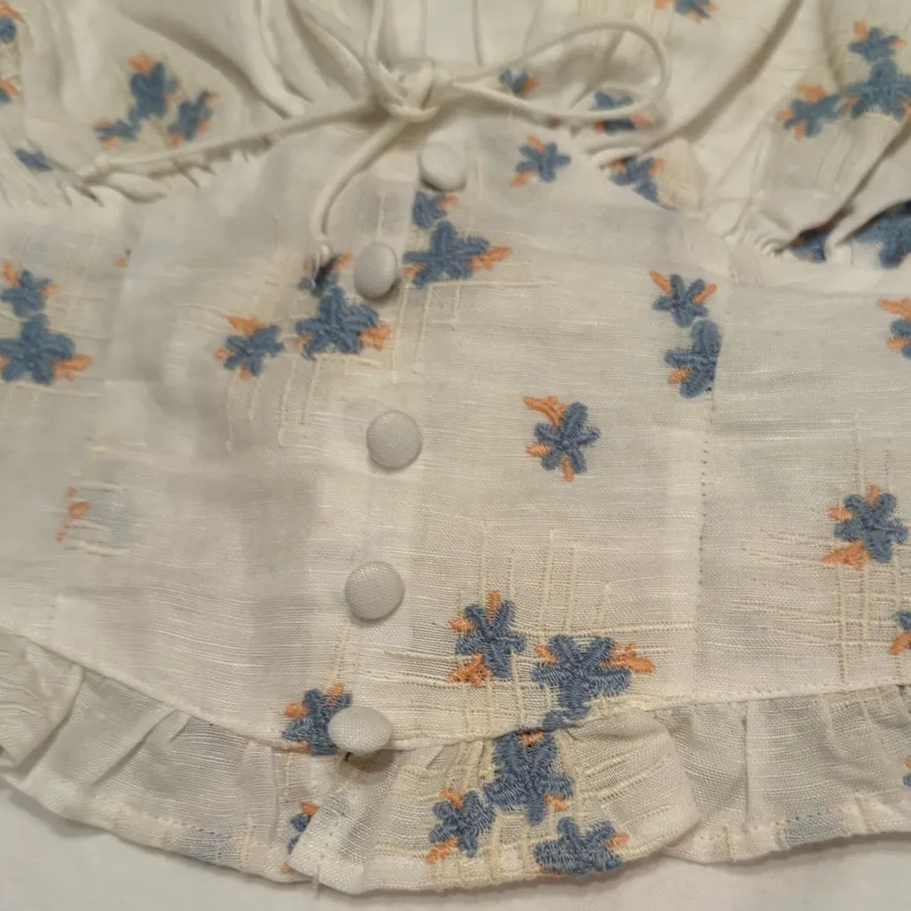 For Love And Lemons White and Blue Floral Blouse, Size XS - Image 3