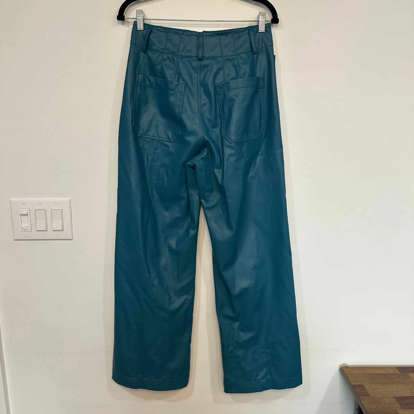 Maeve Anthro Womens Colette Pants 29 TALL Faux Leather Wide Leg Blue Chic - Image 7