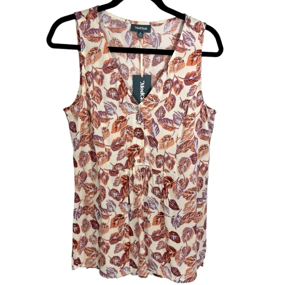 NWT ModCloth Quick Remix Sleeveless Leaf Print Tunic Blouse Top Size‎ Medium - Image 5