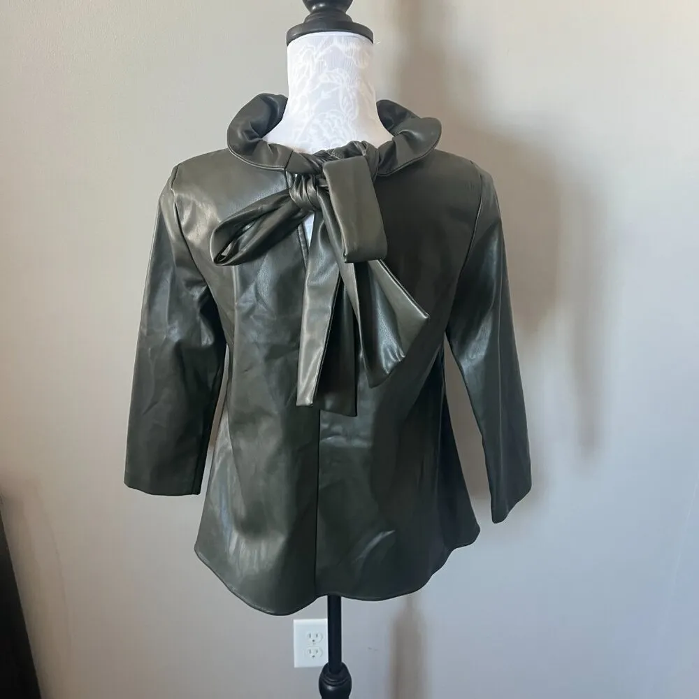 Tuckernuck Faye Faux Leather Blouse Gray Womens Xsmall - Image 6