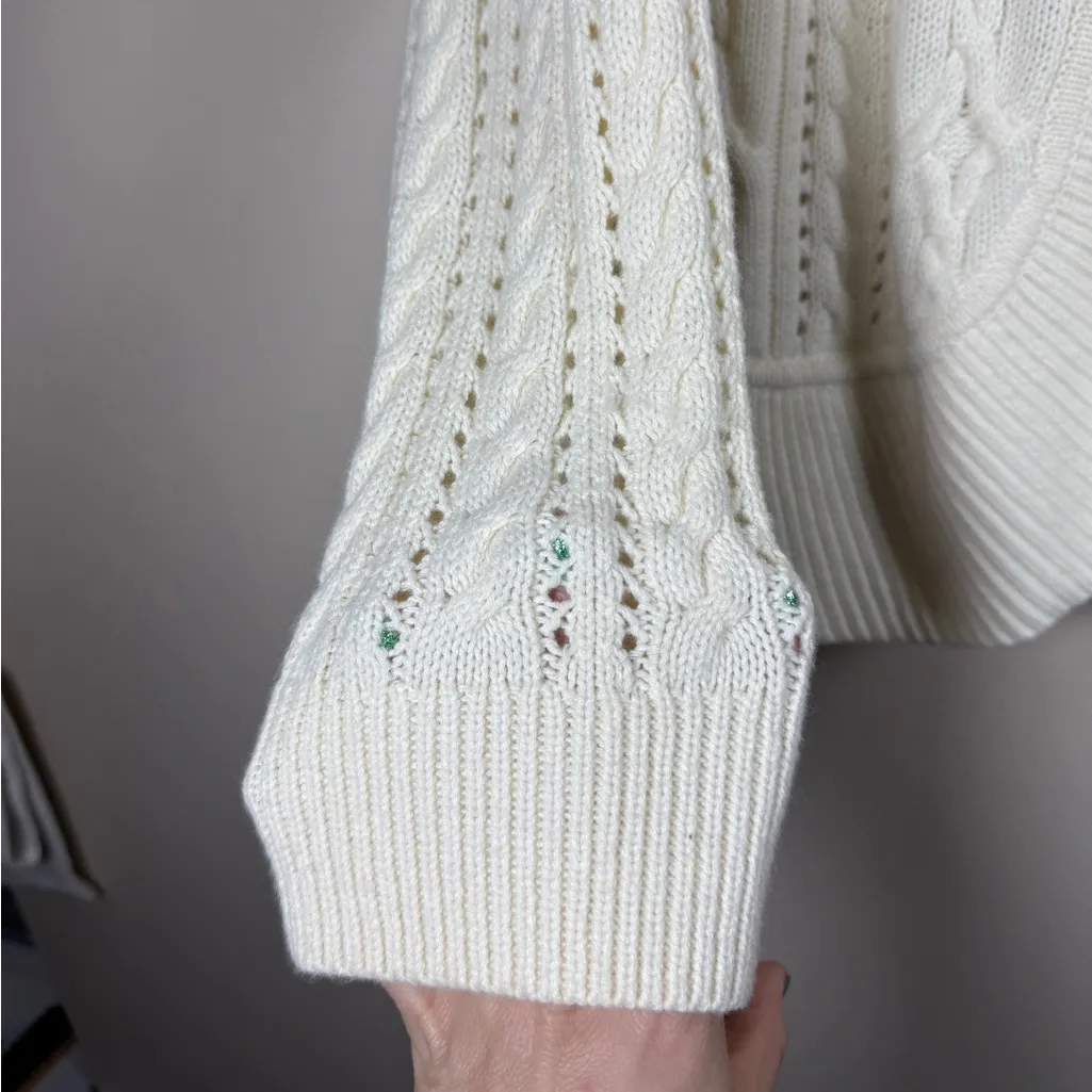 Talbots Chunky Knit Shawl Collar Cable Knit Cardigan Buckle Close Lambswool Sz L - Image 6