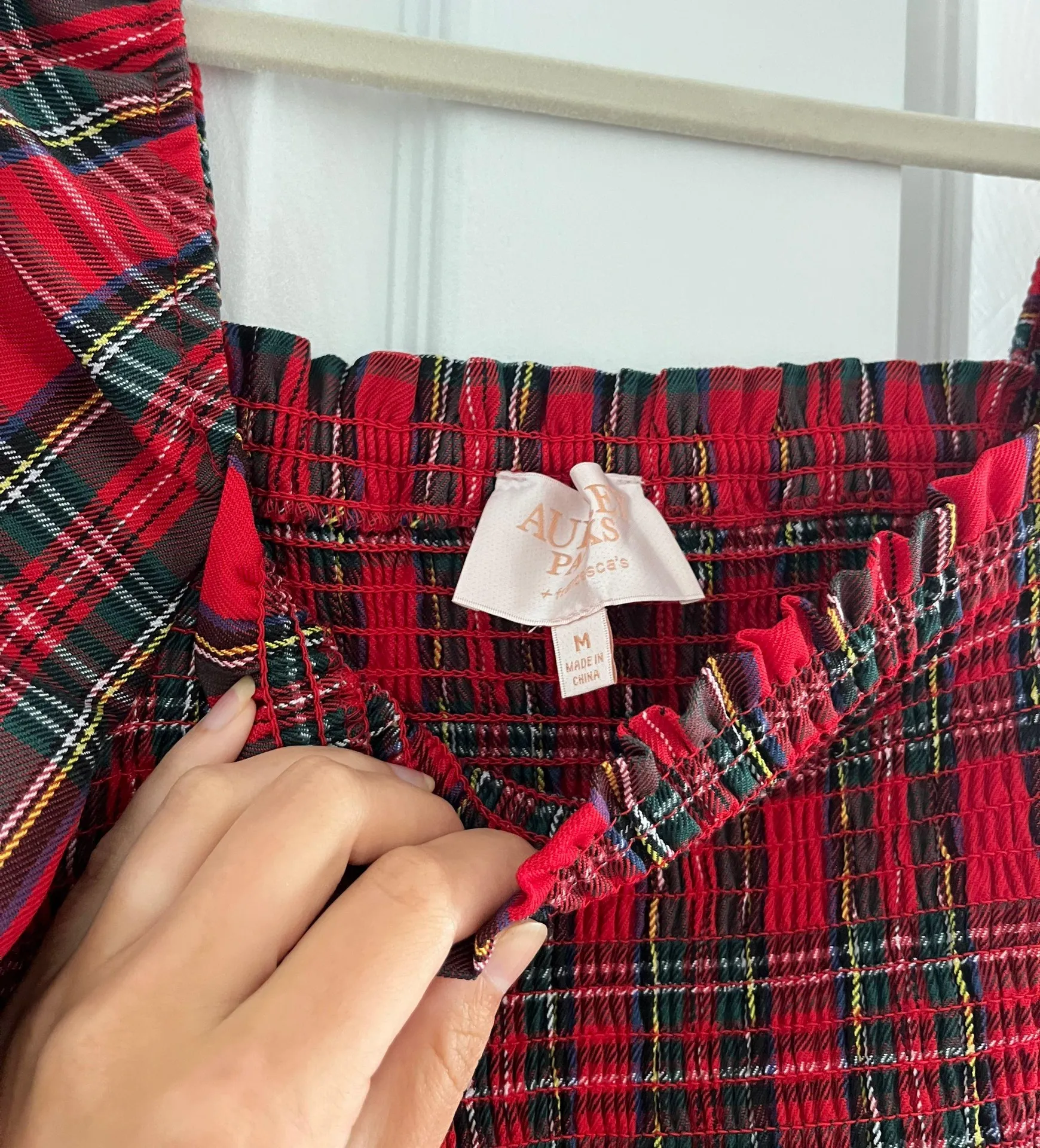 Francesca's  Red Holiday Plaid Smocked Mini Dress With Puffy Sleeves - Image 2