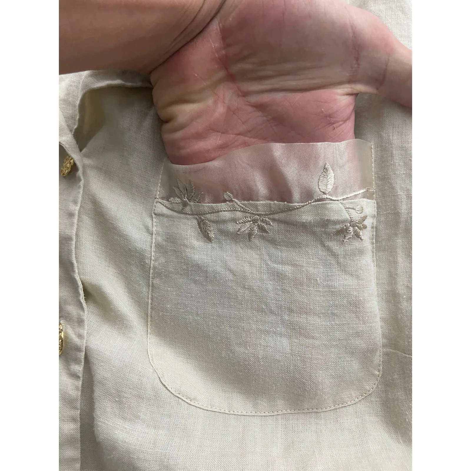 Vintage Jordan Linen Shirt Womens 18W Button Front Pocket Collar Short Sleeves - Image 3