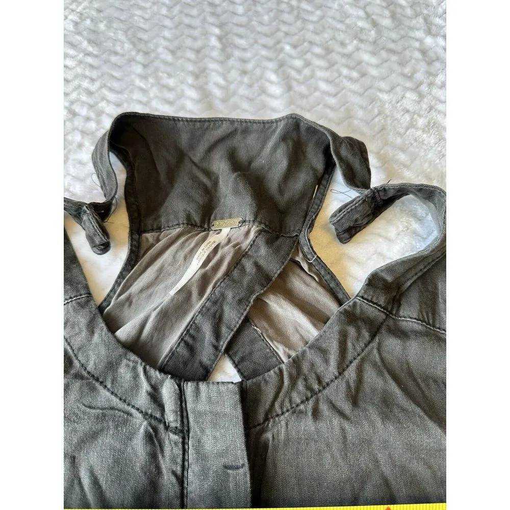 Free People Roaring Rayon Utilitarian Jumpsuit Open Back Washed Black/Gray Sz 10 - Image 8