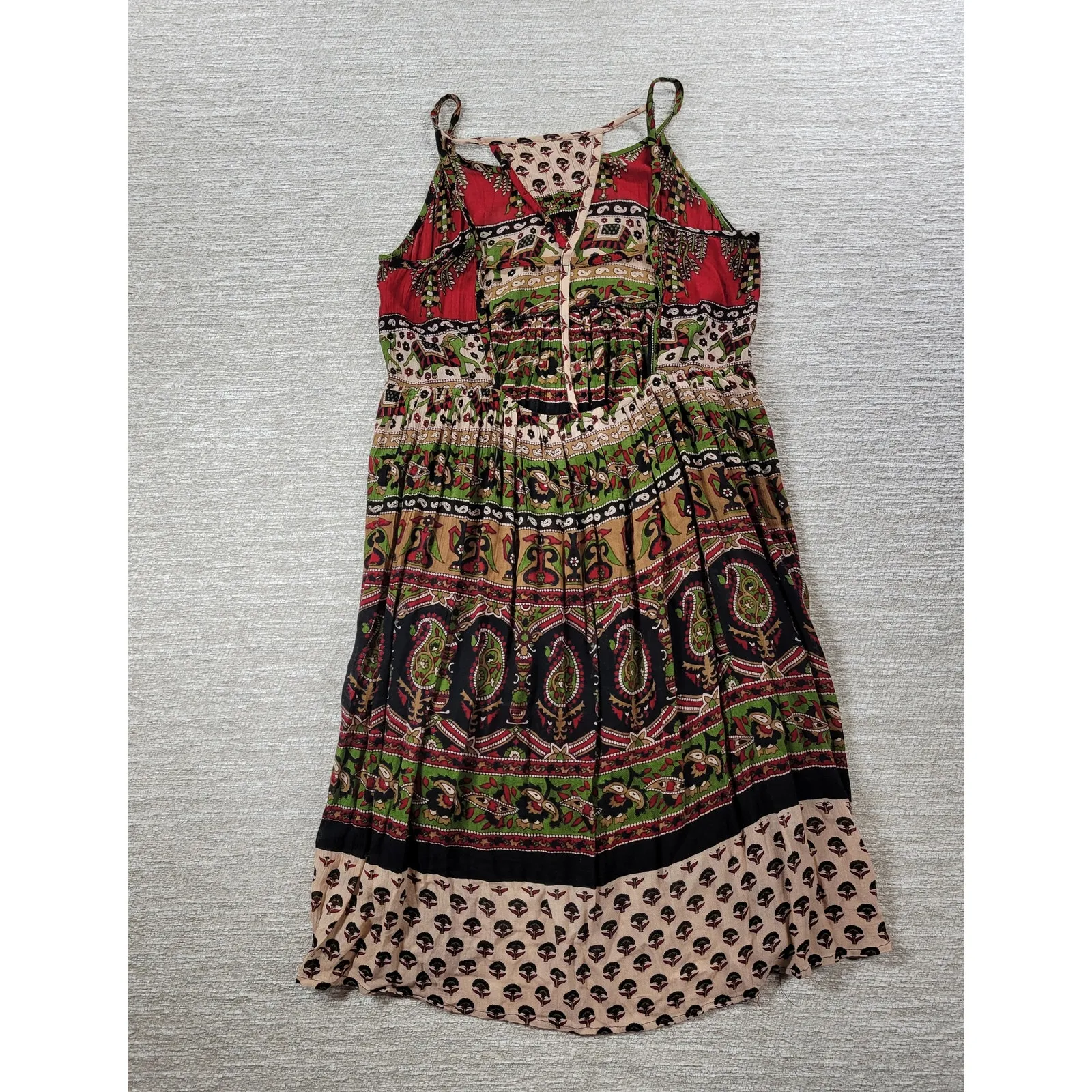 Jayli Dress Womens S Red Black‎ Elephant Paisley Open Back Festival Beach Boho Tan - Image 12