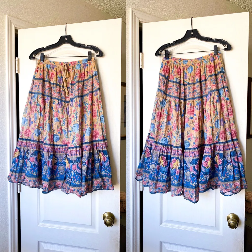 Spell Seashell Maxi Skirt Opal Cotton Floral Mermaid Print Small EUC Blue - Image 2